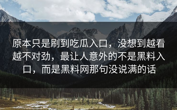 原本只是刷到吃瓜入口，没想到越看越不对劲，最让人意外的不是黑料入口，而是黑料网那句没说满的话